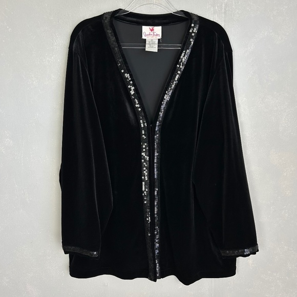 Quacker Factory plus size 2X long cardigan velvet sequin trim black - Picture 1 of 12